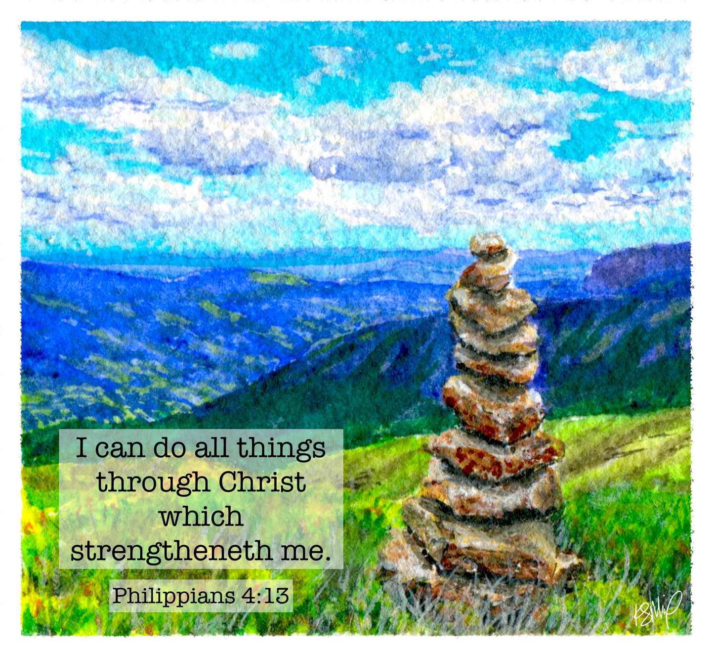 Mountain Vista Cairn Phillipians 4:13, Decal or Print