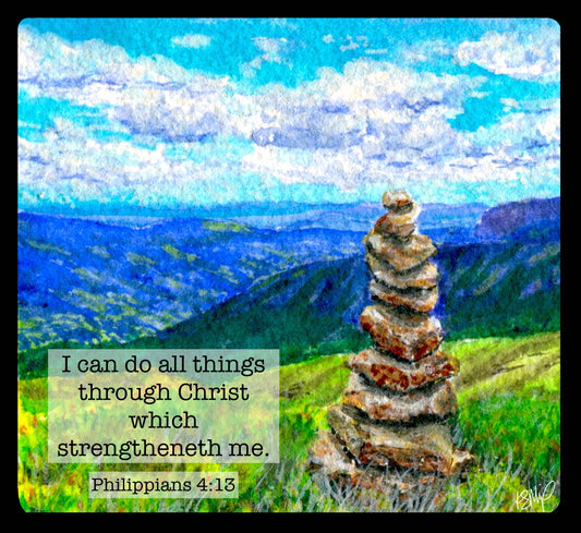 Mountain Vista Cairn Phillipians 4:13, Decal or Print